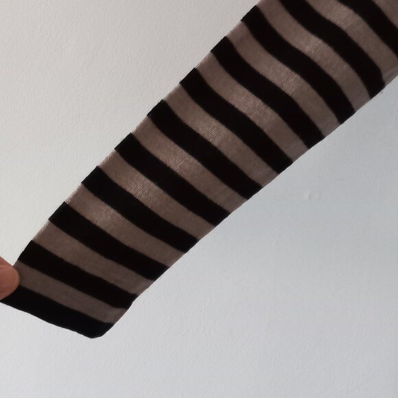 EILEEN FISHER 100% merino wool black and beige striped sweater petite L - Picture 6 of 11